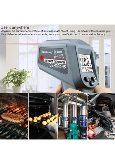 Xindoker "pratik Kızılötesi Termometre: Lcd Ekranlı, Arka Işıklı, Tek Elle Kullanım, -50 C'den 550 C'ye Ölçüm"