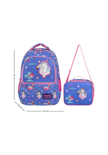 Waddell Lisanslı Unicorn Deri Nakış Desenli Kız Çocuk İlkokul Sırt Çantası Ve Beslenme Çantası