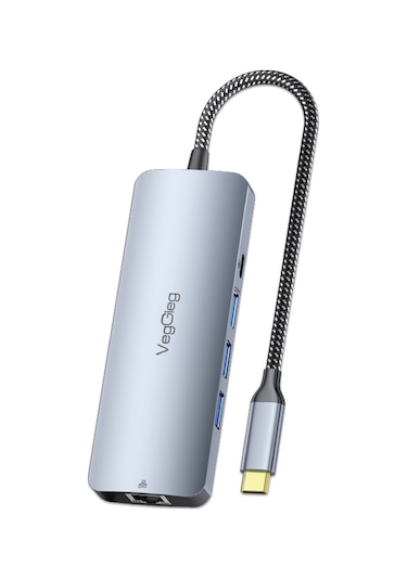 Veggieg 4k 60hz Hdmı Gigabit Ethernet 3 Usb-a 2 Type-c 3.5mm Aux Sd Micro Sd Kart Okuyucu Çevirici Çoklayıcı Hub