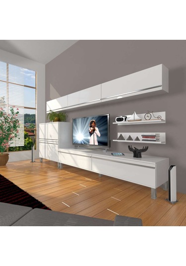 Decoraktiv Eko 8 Mdf Std Krom Ayaklı Tv Ünitesi Tv Sehpası Beyaz