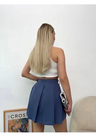 Pileli Atlas Mini Etek S24820 İndigo