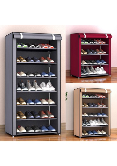 Gajeena Çok Katlı Örgü Tabanlı Ayırıcı Ayakkabı Rafı: Ev/okul İçin Toz Koruyucu, Plastik-örgü Malzeme, 3-8 Katlı Montajlı Ayakkabı Saklama Rafı Gri