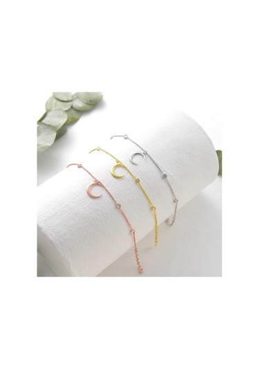 Queen Silver Jewelry 925 Ayar Gümüş Hilal Obje Zirkon Taş Sallantılı Bileklikdfc Altın