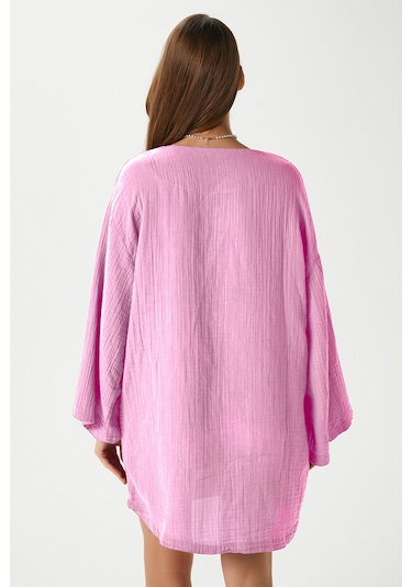Ritnice Kadın Sandra %100 Pamuk Müslin Bağcıklı Pembe Kimono Pembe