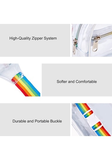 Neevoyu Stadyum Onaylı Şeffaf Pvc Bel Çantası - Spor, Konser, Seyahat İçin Su Geçirmez, Ayarlanabilir Kemerli Depolama Çantası Renk: Beyaz Çok Renkli