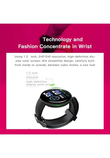 Geeroyoo 1.3 İnç Renkli Ekranlı Akıllı Bileklik - Kalp Atımı Tansiyonu İzleme, Su Geçirmez, Adım Sayıcı, Spor Ve Uyku Takibi - Siyah