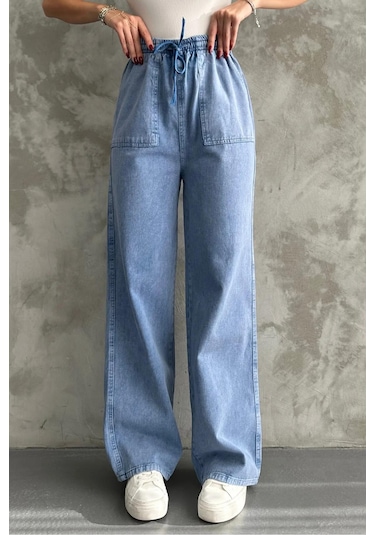 4572 Kadın Parça Boya Palazzo Pantolon Mavi Mavi