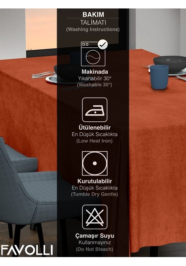 Kadife Dokulu Kiremit Rengi Masa Örtüsü Kiremit