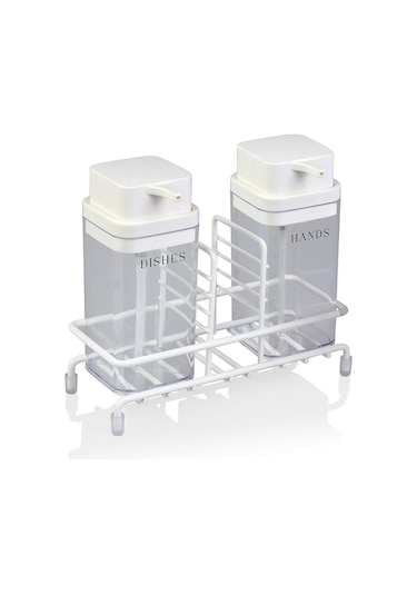 Okyanus Home Beyaz Deluxe Kare Standlı 2'li Şeffaf Sıvı Sabunluk