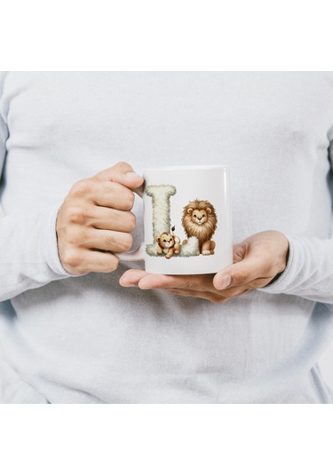 L Harfi Tasarım Bardak, Sevimli Hayvan Temalı Harf Bardağı Beyaz