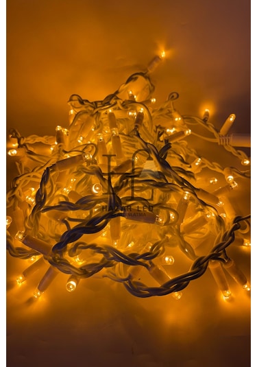 2 Metre Saçak Led 144 Ledli 16 Saçaklı Eklenebilir Ip65 Dış Mekan Sarı Amber Dekoratif Led Işık Yılbaşı Süsü Amber