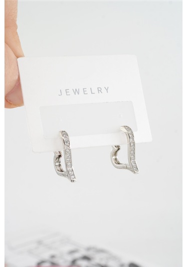 Byzeynaaksesuar Kadın Özel Tasarım Zirkon Taşlı 2'li Minimal Küpe 0004 Çok Renkli