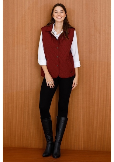 Desen Triko Kadın Kapitone Yelek 02421437 Bordo Bordo