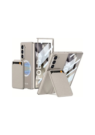 Turcoshop11 Samsung Z Fold 6 Manyetik Kartlık Kılıf Ayrılabilir Film Entegre Siyah