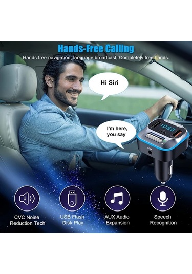 Honeybeeshop Standart Araba Kablosuz Verici 30w Pd Qc3 0 18w Guc Bas Ses Hi Fi Aux Usb Led 7 Renk