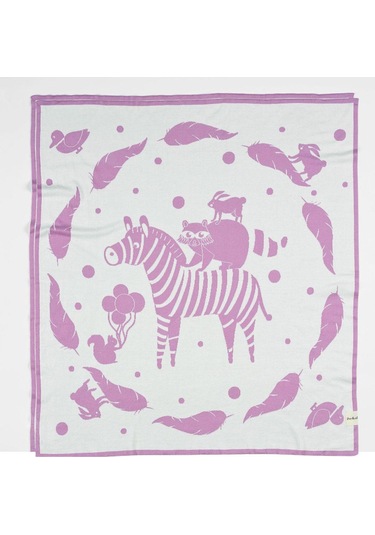 Organik Triko Bebek Örtüsü, Zebra 80x90 , Lila