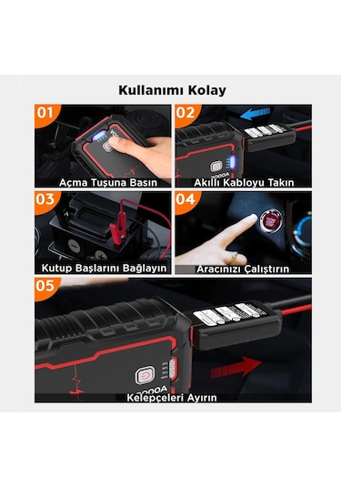 Utrai Jstar One 22000 mAh 2000A Jump Starter Taşınabilir Akü Takviye Cihazı + Çanta + Pusula + Powerbank + Led Lamba