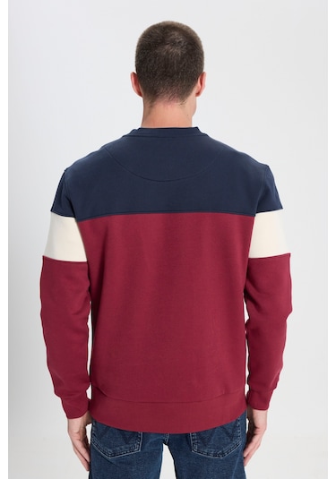 Regular Fit Normal Kesim Bisiklet Yaka İçi Polarlı Bordo Sweatshirt Çok Renkli