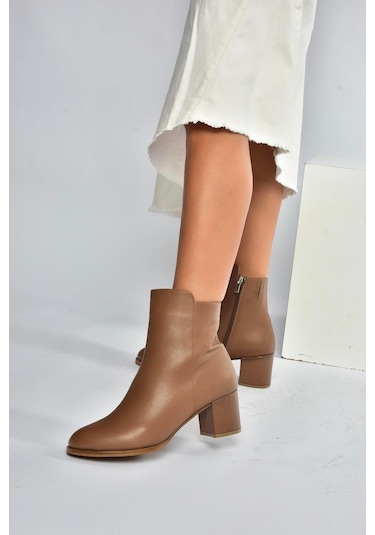 Fox Shoes V468581003 Vizon Hakiki Deri Kalın Topuklu Kadın Bot Vizon-hakiki Deri