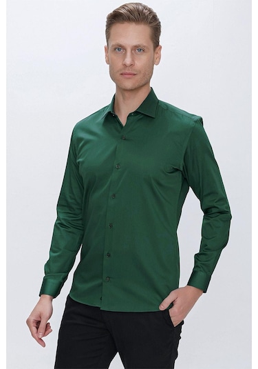 Efor Gk 669 Slim Fit Yeşil Klasik Gömlek Yeşil