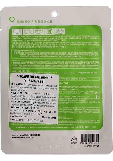 Mjcare On Snail Mask - Salyangoz Özlü Yüz Maskesi