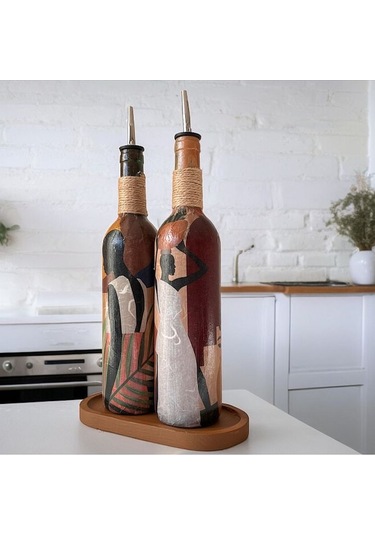 Afrika Kadın Temalı El Yapımı 750 Ml Zeytinyağı Sıvıyağ Şişesi Ya