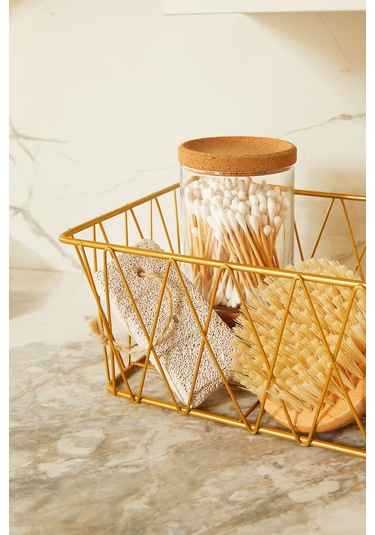 Ocean Home Textile 2'li Altın Renk Metal Sepet Set 25 x 18.5 x 10.5 / 20.5 x 15.5 x 10 cm