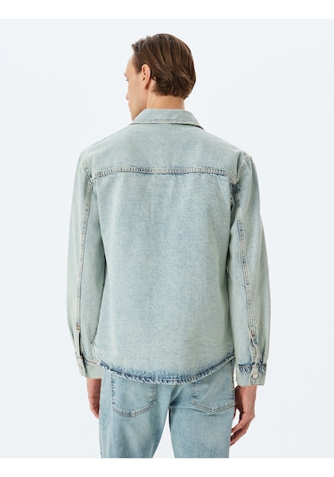 Koton Düğmeli Cep Detaylı Pamuklu Kot Gömlek Ceket Açık İndigo 5sam50011nd Açık İndigo