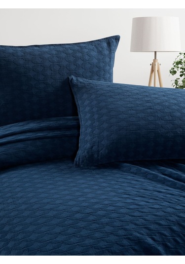 Elvira Yatak Örtüsü Seti Çift Kişilik Koyu Mavi Kutulu Mavi