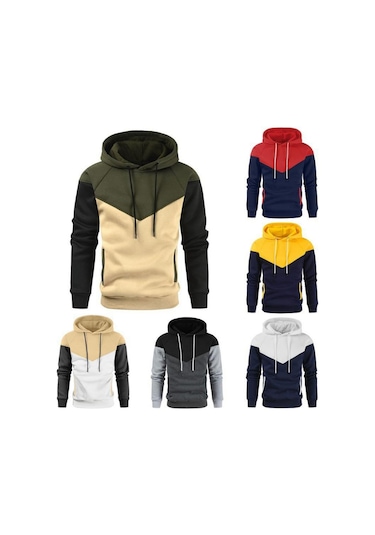 Erkek Patchwork Kapşonlu Kazak Hoodies Giyim Rahat Gevşek Polar Sıcak Sokak Giyimi Erkek Moda Sonbahar Kış Spor Dış Giyim Yeşil