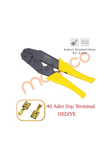 Maasco YYT-11 Sarı İzolesiz Terminal Pabuç Sıkma Pensesi 0.5-6 MM 2