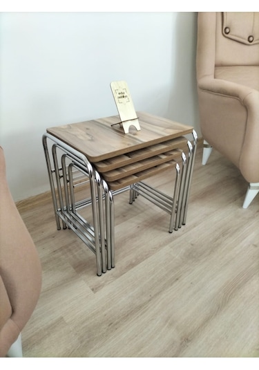 Evko Mobilya Buket Sehpa, 4'lü Zigon Sehpa, Dörtlü, Krom-aceviz