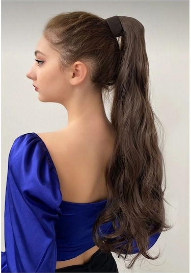 Caş Dekorasyon Kahverengi Renk Çıtçıtlı Dalgalı At Kuyruğu Saç 4a