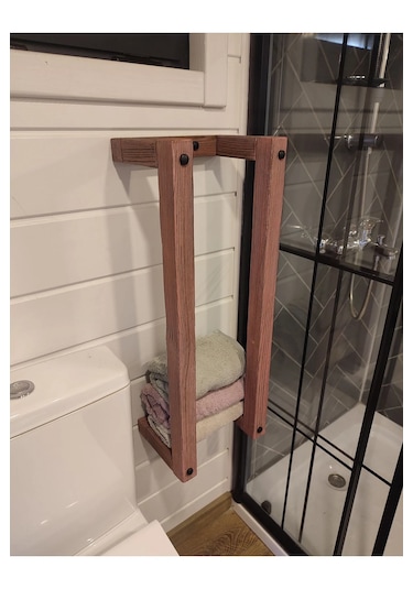 Masif Ahşap Eskitme Boyalı Banyo Havlu Askısı 2 Li Set Bronz