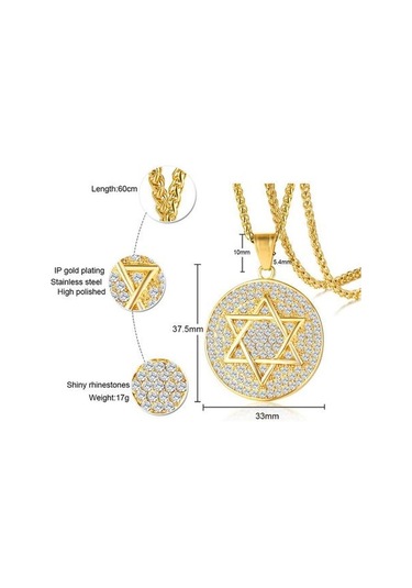 Altın Zincir Kolye Bayanlar Lüks Altı Sivri Yıldız Yuvarlak Zirkon Kolye Paslanmaz Çelik Moda Basit Kolye Takı Altın - Beyaz