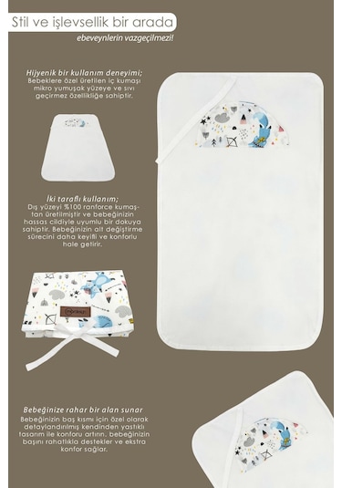 Mordesign Bebek Çanta Alt Açma Minderi, Alt Değiştirme Pedi, Taşınabilir Bakım Örtüsü Care Tilki Serisi Mavi Zg10131-3 Mavi