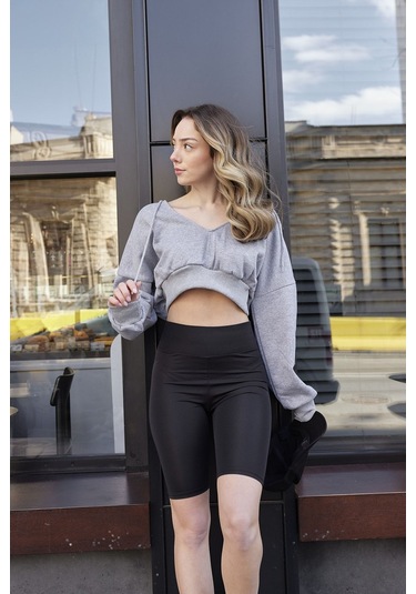 Yüksek Bel Biker Tayt Toparlayıcı Spor Şort Siyah