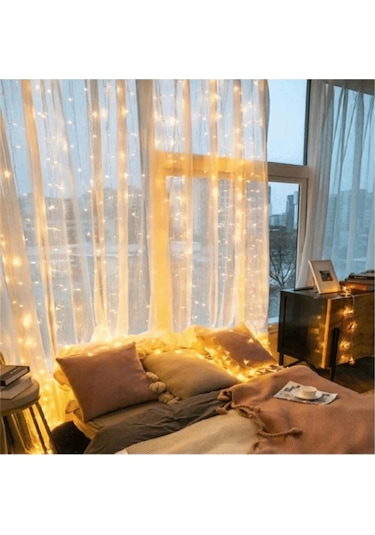 Perde Led 3mx3m Kumandalı 8 Fonksıyonlu 300 Ledli 10 Sarkıtlı Peri Ledi Usb Girişli Çok Renkli