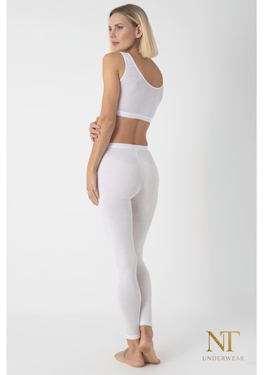 Nt Underwear Kadın Bambu Uzun Tayt Hafif, Rahat, Terletmeyen Beyaz