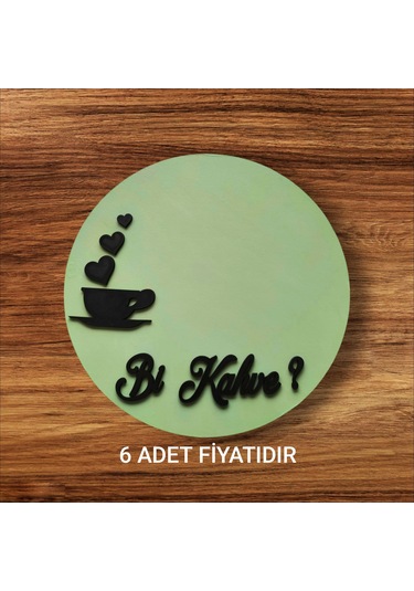 Ahşap Boyalı-vernikli 'bi Kahve' Yazılı Kahve Sunumluk 6 Adet
