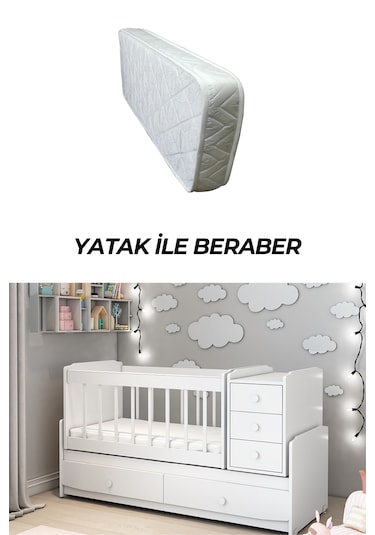 Patiko Furniture Ms 290 Beyaz Büyüyebilen Yataklı Beşik Beyaz