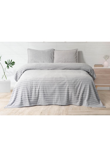 Merinos Modern Twist 3 Parça Çift Kişilik Battaniye Seti Kutulu 220x240 Açık Gri Açık Gri