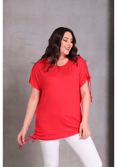 Kolu Eteği Büzmeli Bluz Kırmızı