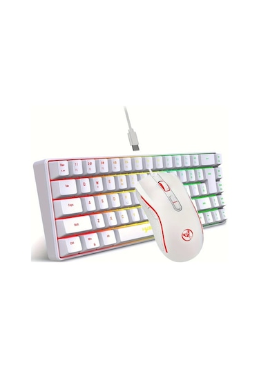 Honeybeeshop Hxsj 68 Tuşlu Mini Rgb Aydınlatmalı Kablolu Klavye Ve Optik Oyuncu Faresi Set Beyaz Diğer