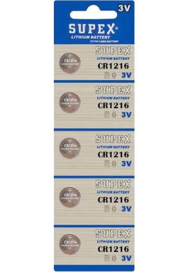 Supex Extra Long Battery CR1216 3V Lityum Düğme Pil 5'li