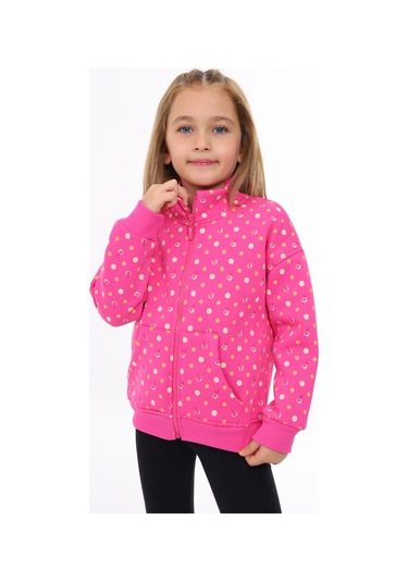 Toontoy Kız Çocuk Baskılı Hırka Koyu Fuşya