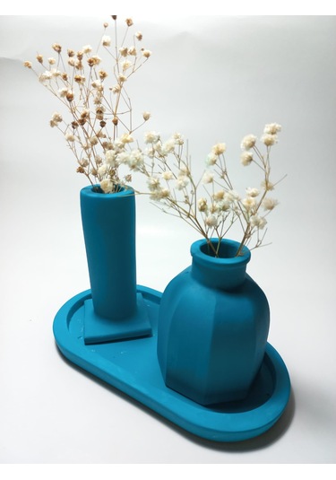 Tabaklı Dekoratif İkili Vazo Set Random Çok Renkli