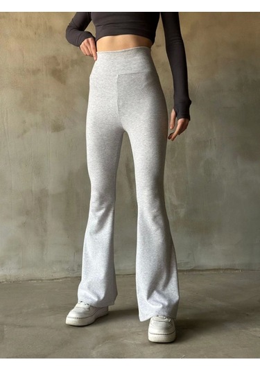 İspanyol Paça Yüksek Bel Tayt - Gri