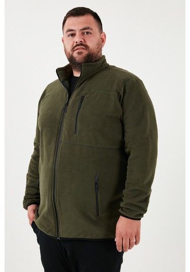 Buratti Regular Fit Dik Yaka Fermuarlı Büyük Beden Polar Erkek Hırka 5906028B Haki