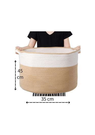 45x35 Jüt Pamuklu Büyük Boy Sepet, Battaniye, Oyuncak Sepeti Jütbeyaz